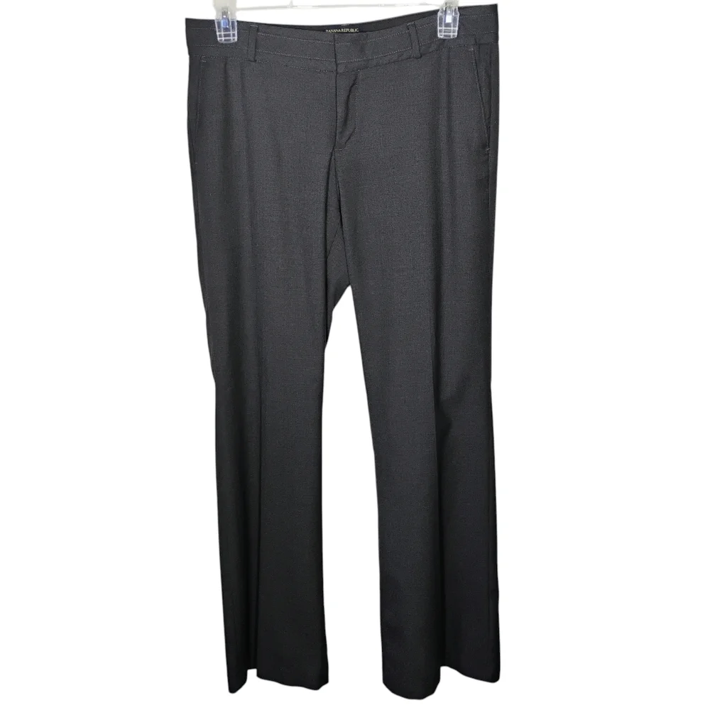 Banana Republic Ryan Fit Wide‎ Leg Trousers Gray Womens 14 Long Wool Business